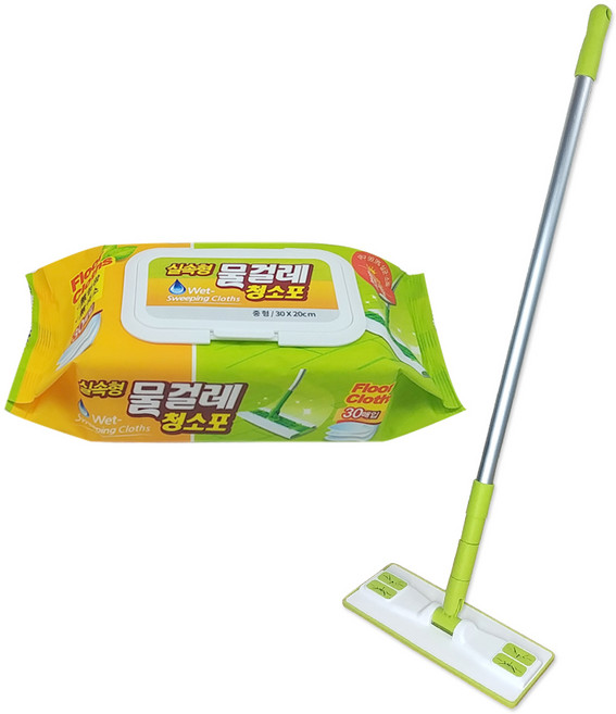 버블제로 물걸레 청소포 30매 + 밀대, 1세트