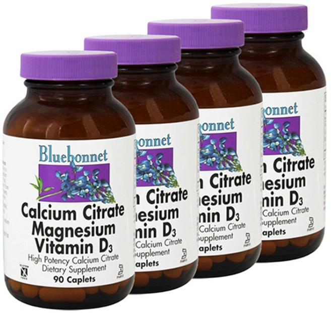 Bluebonnet 檸檬酸鈣&鎂&維他命D3複合錠, 90顆, 4罐
