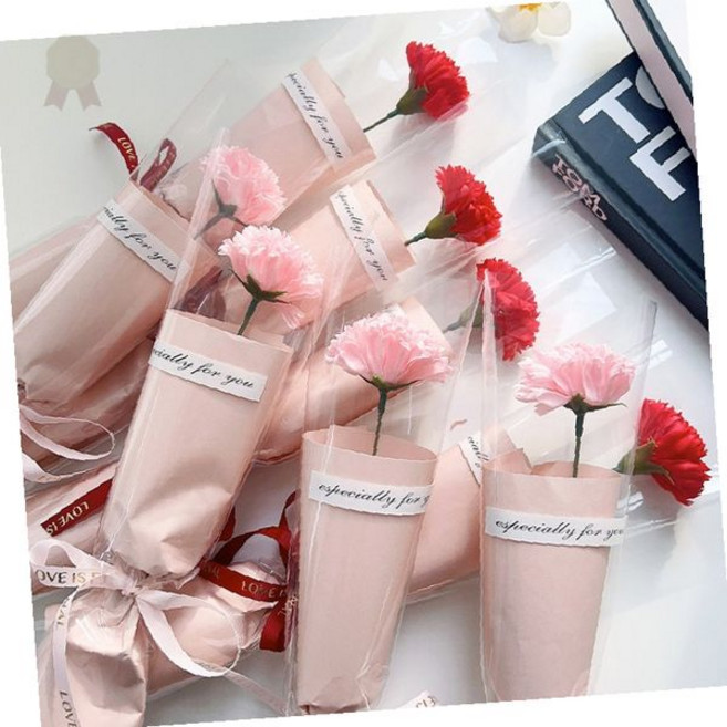 감사 마음 전하는 조화 한송이 개별 포장 부모님 스승님 감사 선물 인테리어 장식, 카네이션 1송이 포장팩-A.핑크