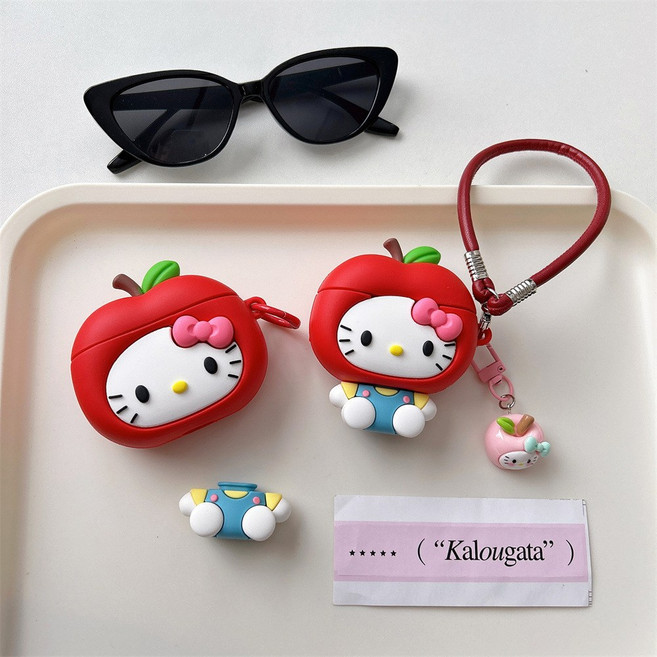 KT 사과 몸통 고양이 에어팟케이스, 1개, 화이트, 1/2세대