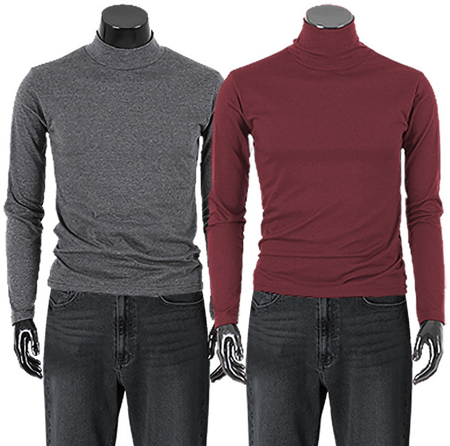 제네브 [1+1] 2장기획세트상품 / 남녀공용 국내생산 S~3XL 면TC 반목+긴목폴라 티셔츠 2종세트