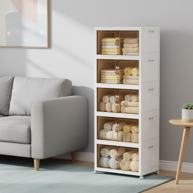 리빙코아 프리미엄 대용량 다용도 접이식 폴딩 리빙박스, 5개, 화이트