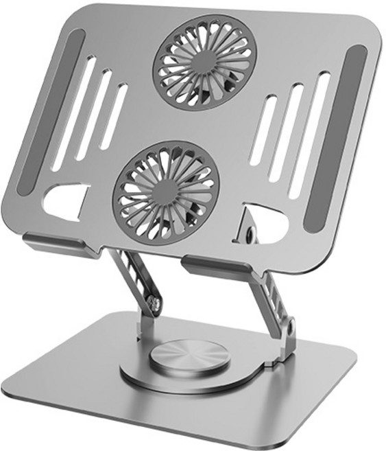 듀얼 팬 쿨러 노트북거치대 높이조절 360도 회전 태블릿 호환, 은색