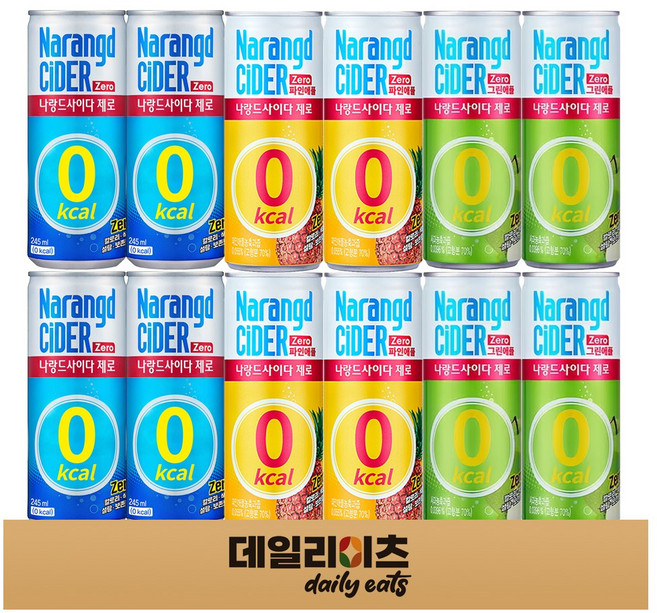 나랑드 사이다 제로 소캔 3종류 12캔 (나랑드사이다제로 나랑드사이다제로 그린애플 나랑드사이다제로 파인애플), 1박스, 245ml