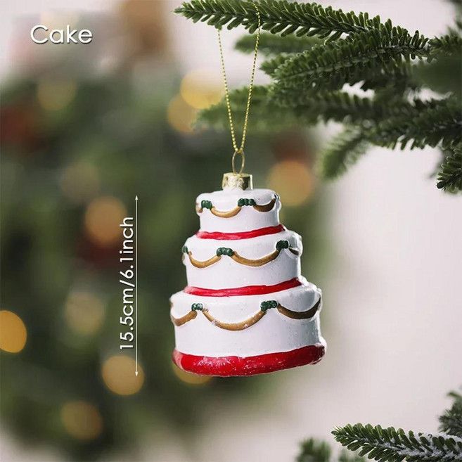 크리스마스 트리 장식 장식품 플라스틱 화환 도넛 쿠키 케이크 메리 펜던트 홈 소품, 1개, 색상: 3. Cake