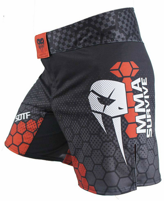남자 트레이닝용 SOTF 복싱 반바지 격투 MMA BJJ 노기, Black Red, Medium