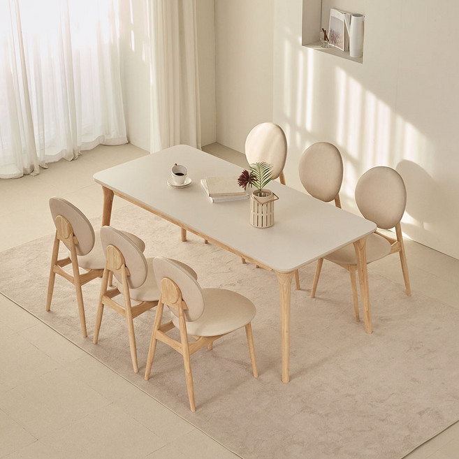홈앤힐 한나 6인용 양면 통세라믹 일반형 식탁세트, [한나] 6인식탁 세트_일반형, 베이지_의자 6개