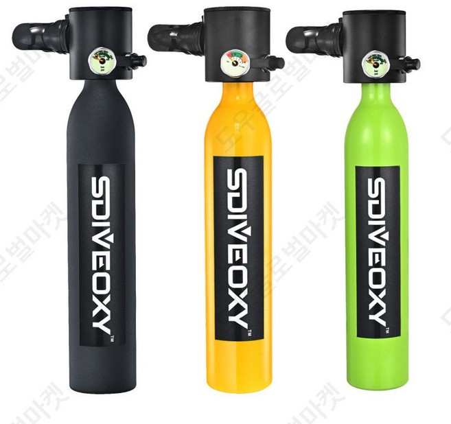 미니산소통 다이빙용품 입문용 연습용 스쿠버 스노클링 용품 소형 산소탱크 고성능 소형 다이빙용 휴대용 산소통 스킨스쿠버 산소마스크 압축공기통 특수호흡기 장비, 옐로우 1L 세트 C