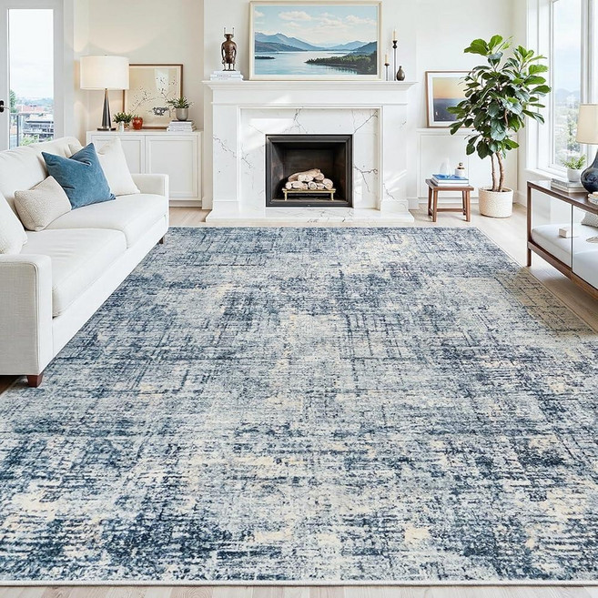5x7 Area Rugs Washable RugAnti-Skid Abstract Modern Living Room Rug Soft Thin Carpets Indoor Floor, 블루/골드