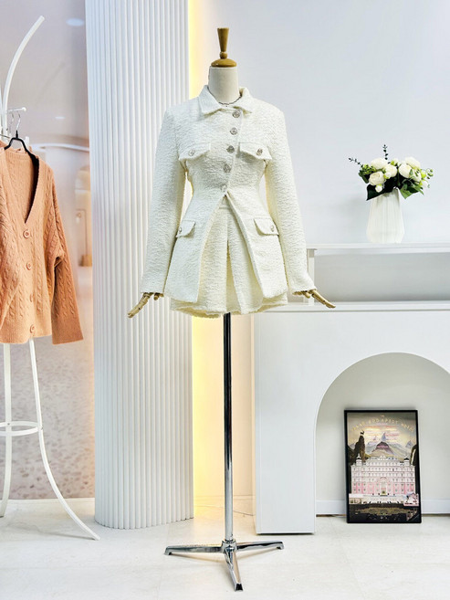 스타일리쉬바이피클 투웨이 카라 트위드 재킷 팬츠 상하 세트 투피스