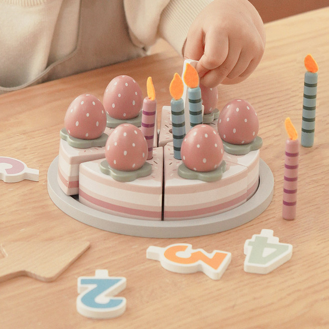 폴라비 유아 원목 생일 케이크 나무블럭 아동 장난감, 1개, 1개