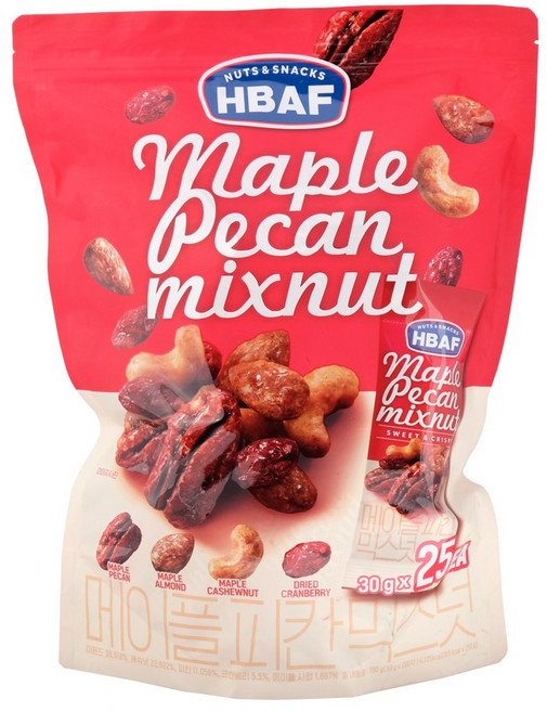 HBAF 바프 메이플 피칸 믹스넛, 30g, 25개