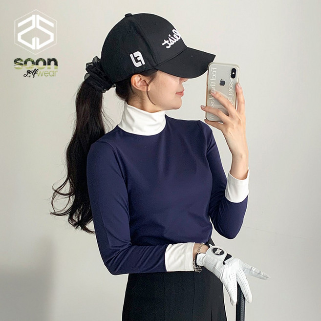 [순이야] S.골프 여성 스판 배색폴라 이너 티셔츠