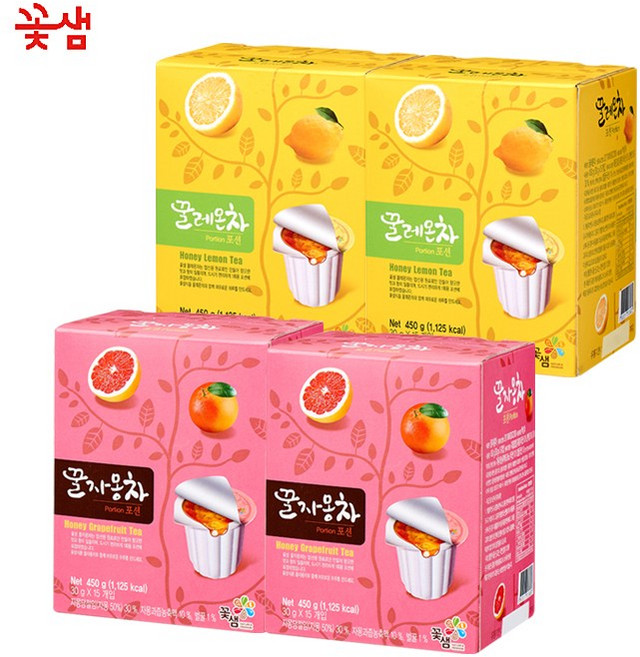 꽃샘 꿀레몬차 포션 2개 +꿀자몽차 포션 2개 (60개입), 450g, 1개