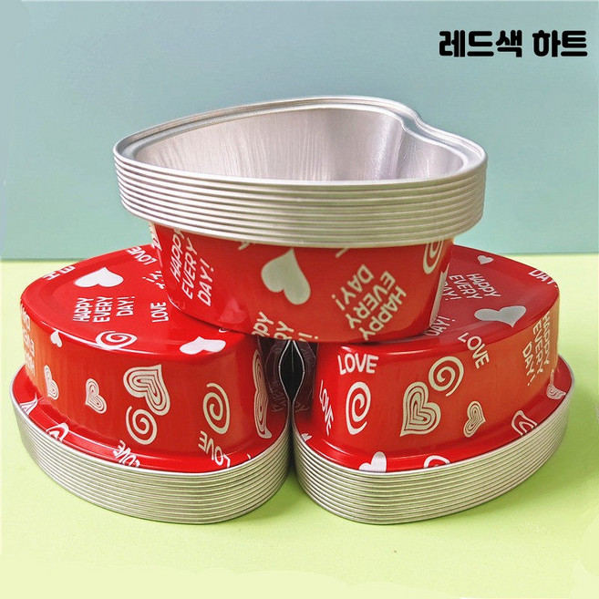 하트 알루미늄 컵 일회용 포장 용기 푸딩 몰드 디저트 컵, 100개, 레드 하트 컵 100개 + 뚜껑 100개