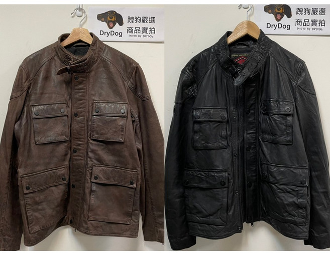 極度乾燥 Superdry M65 騎士皮衣 多口袋 真皮外套, 復古刷色棕,L, 1個