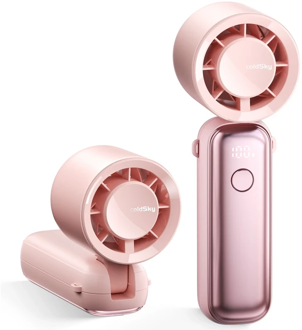 ColdSky 휴대용 팬 5000mAh 충전식 냉각 팬(디지털 디스플레이 포함) 야외 여행 낚시를 접이식 미니, 02 Pink
