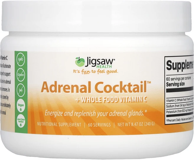 Jigsaw Health 부신 칵테일 + 천연 식품 비타민C 240g(8.47oz), JigsawHealth부신칵테일천연식품비타민C240g8, 240g, 1개 - 쿠팡