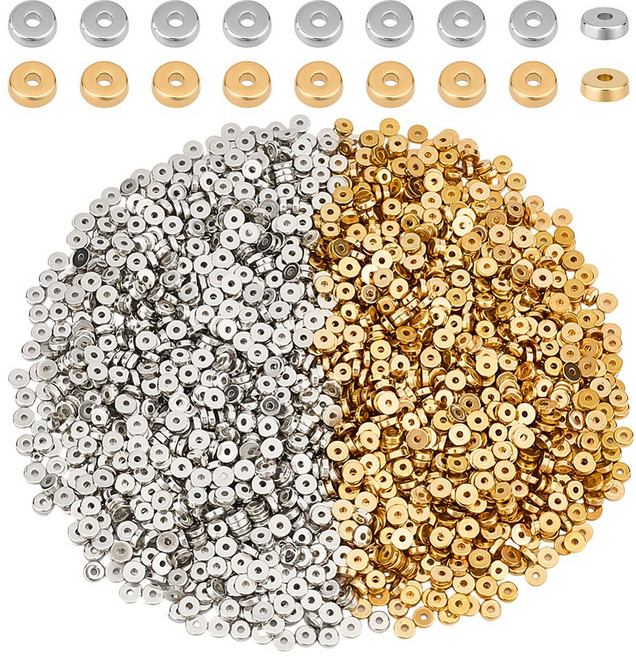 2000개 CCB 플라스틱 스페이서 비즈 플랫 라운드 플래티넘 & 라이트 골드 2가지 색상 크기 5x1.5mm 구멍 크기: 1.2mm, 혼합색