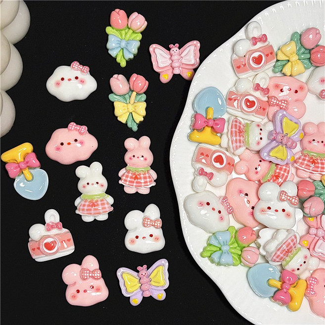 (30개)피크닉 토끼MIX 랜덤박스 데코덴플라스틱파츠미니어쳐소품재료