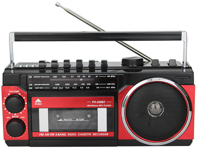 Mochae 라디오 휴대용 블루투스 스피커 고출력 올인원 FM 레트로 라디오 녹음기 카세트 플레이어 녹음기, 붉은색
