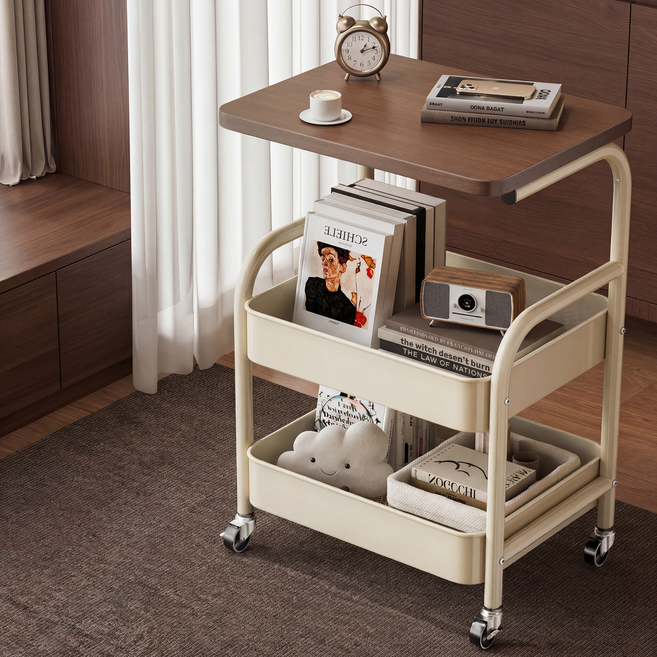 Dune 듀네 상판형 메쉬 트롤리 이동식 수납 선반 3단 바퀴형 다용도 거실 주방 인테리어 카트, 흰색