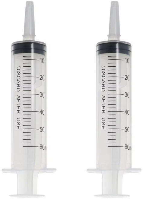 앵무새 반려동물 식물영양제 화장품소분 잉크충전 오일충전 과학교구 플라스틱 주사기 60ml 2개, 반투명