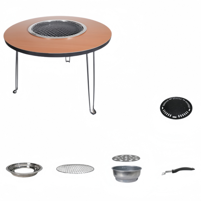 Briliant 캠핑데이블 원형 화로 캠핑 테이블 숯불 스텐 로스터 가정용 바베큐 테이블 G518-061, 다크브라운
