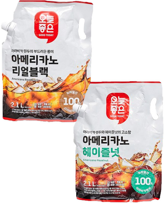 오늘좋은 아메리카노 리얼블랙 2.1L 1입+헤이즐넛향 2.1L 1입, 3세트, 4.2L
