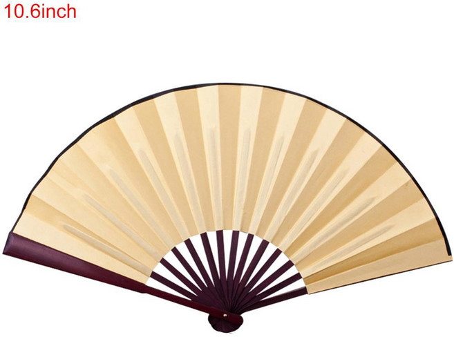 실크 천 빈 접이식 팬 나무 대나무 골동품 서예 그림 홈 데코 10 6 인치 부채, Yellow A, 10 6 in s, 1개