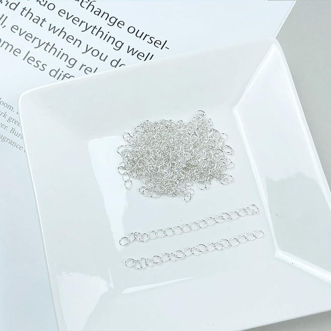 헤세드 DIY)6.5cm 미니체인 악세사리 연결체인 부자재 (약45~50개), 화이트실버