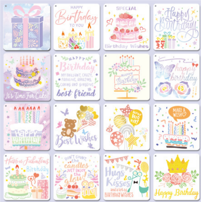 제니미엘 DIY 스텐실 도안 패턴 생일 축하 케이크 선물, 1개