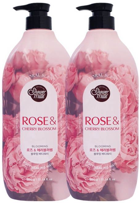 샤워메이트 블루밍 바디워시 로즈 앤 체리블러썸, 900g, 2개