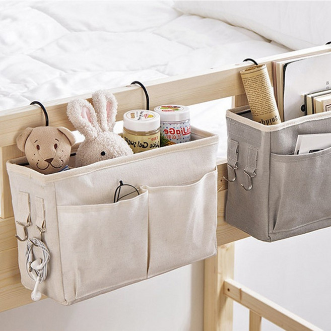아트얼스 캔버스 천 침대 수납 걸이 아기 걸이형 수납함 벽걸이 포켓 틈새 베드 다용도 사이드 주머니 정리함 소품, 화이트