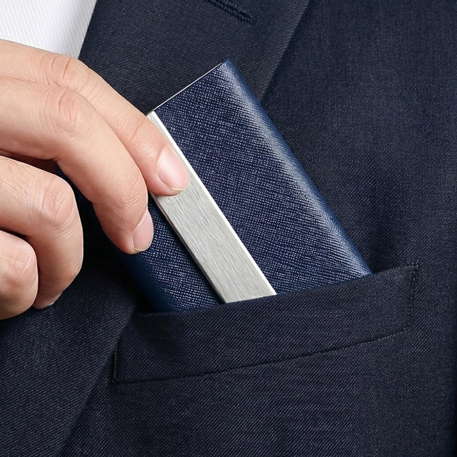 율샵 시그니처 명함 케이스 가죽 메탈 슬림, 1개, 딥네이비