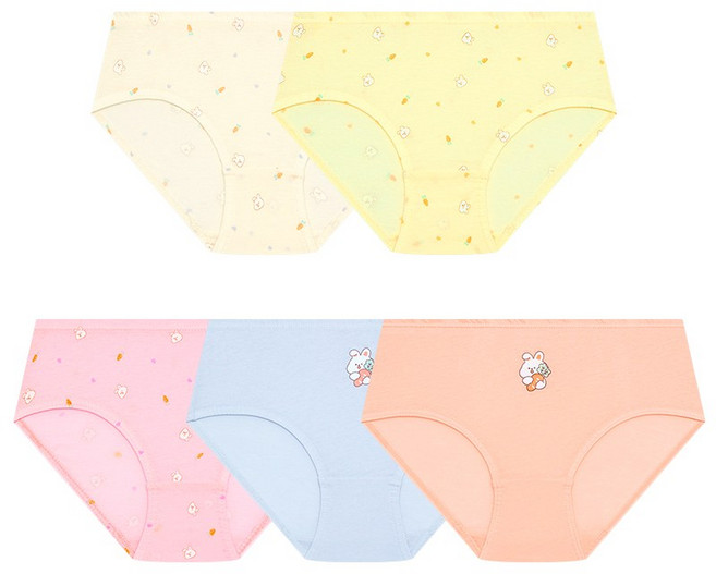 수아팜 여아용 큐티래빗 코튼 팬티 5매 세트 (10대 아동 속옷 주니어 초등 학생 청소년 5P 삼각 KC인증)