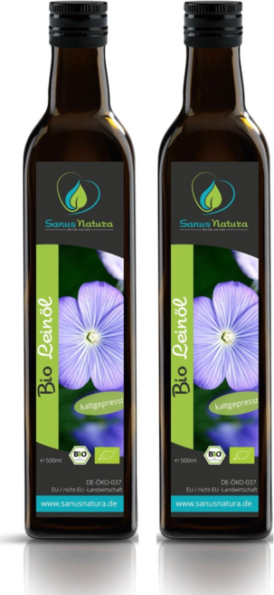 Sanus Natura 유기농 아마씨 오일 500ml x 2병 비건 무지방 요리 기분 좋은 견과류맛 샐러드 순수냉압착