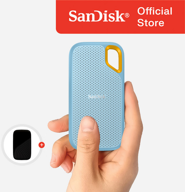 샌디스크 외장 SSD E61 익스트림 포터블 대용량 고성능 + 보관 케이스 패키지, 4TB, 스카이블루