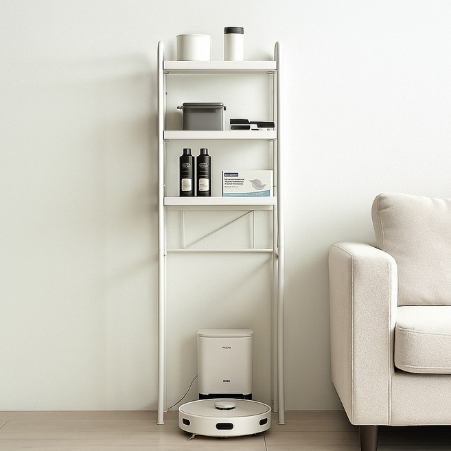 튼튼한 철제 3단 베란다 다용도실 팬트리 선반, 화이트