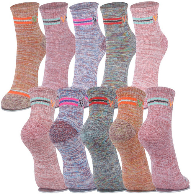 골져스토어 여성용 네온라인 두꺼운 쿠션 파일 작업 등산 스포츠 양말 10켤레, 혼합색상