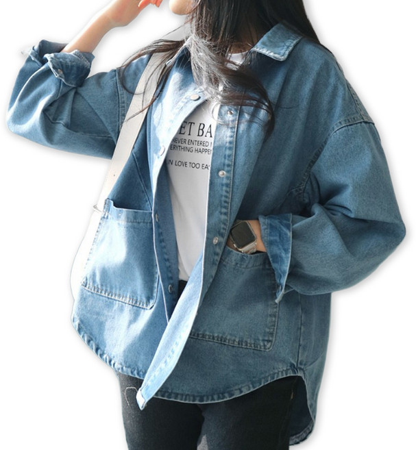 메리앤유 포켓 디테일 또또단추 오픈형 데님 자켓 청 남방 코트형