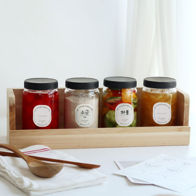에코모아 내열유리 양념병+선반+스티커, 4개, 400ml