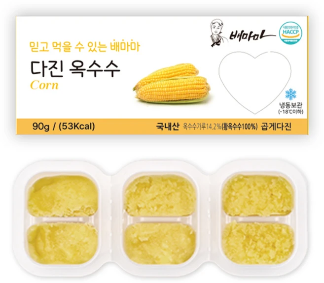 배마마 야채 큐브 곱게다진 28종 토핑 재료 채소 죽, 1개, 90g, 옥수수(곱게다진) - 쿠팡