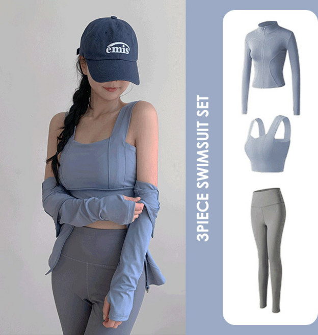 [비마이뮤즈] [3피스SET] 다인 래쉬가드 긴팔 핑거워머 레깅스 수영복, [비치웨어] 다인 3피스 래쉬가드_그레이블루, M