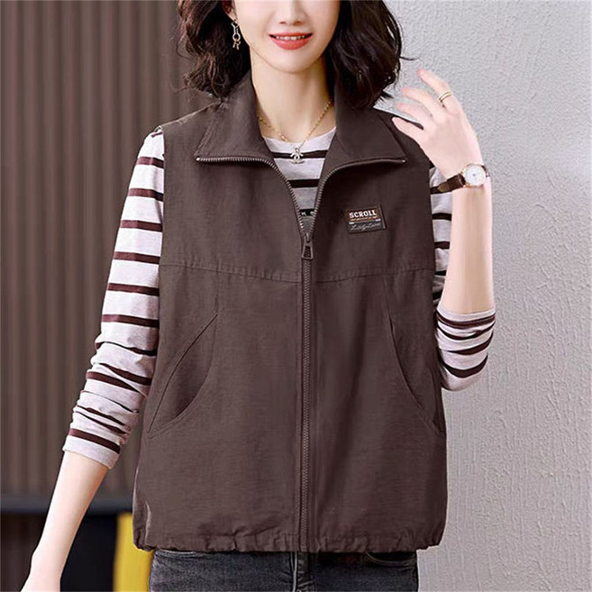 TKX 베스트 여성용 캐주얼 카라넥 집업 가을 겨울 포켓 어머니 사무실 레이어드 KW81