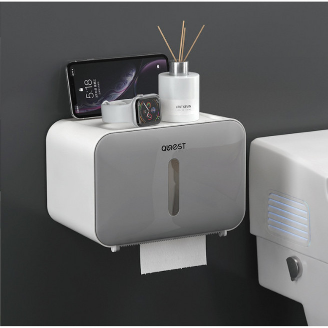 마벨인홈 무타공 벽걸이 두루마리 각티슈 휴지 케이스, 그레이, 1개