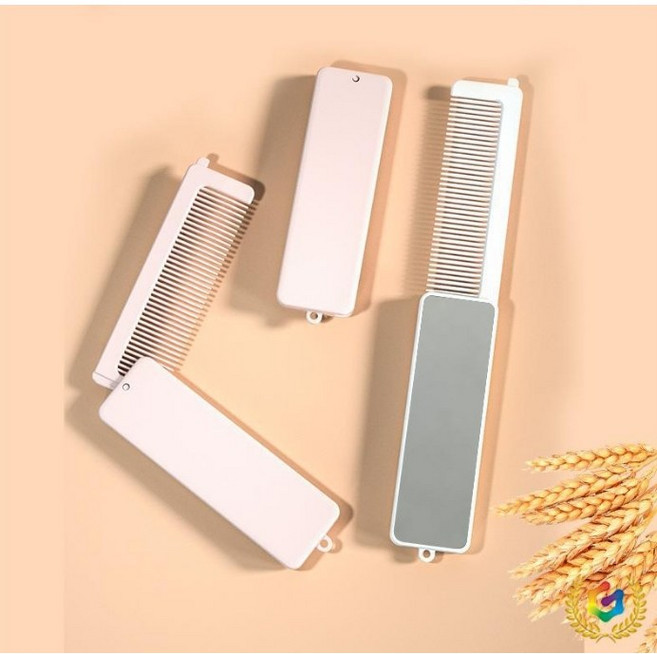 휴대용 접이식 빗 거울 세트, 1개, 화이트+핑크