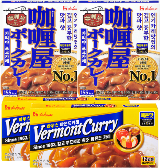 농심 카리야 포크카레 180g 2개 + 하우스 바몬드 카레 매운맛 230G 2개