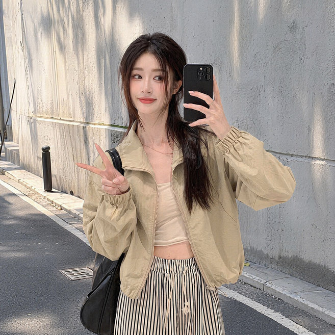 ANYOU 여름 키작녀 자외선 차단복 한국 스타일 짧은 기장 루즈핏 캐주얼 자켓