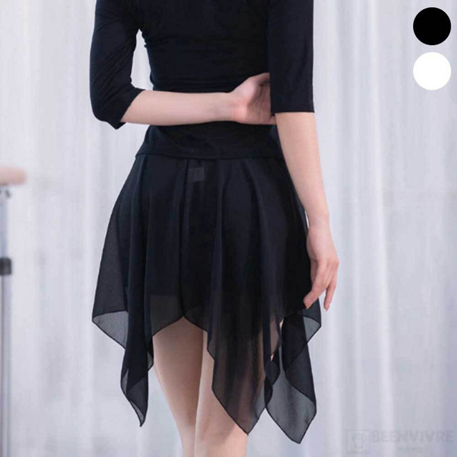 발레 쉬폰 스커트 라인댄스 랩스커트 폴댄스 치마, 블랙